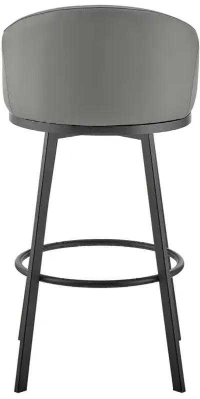 Noran Swivel Bar Stool in Black Metal with Gray Faux Leather