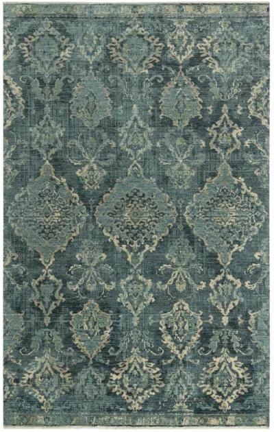 Platinum Blue/Beige Distressed Classical Proprietary Wool 10' x 13' Rectangle Rug