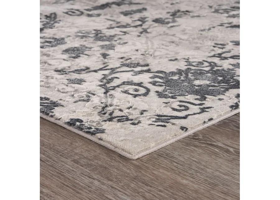 Imagica Neutral Distressed Damask Contemporary Area Rug  9'6" x 13'