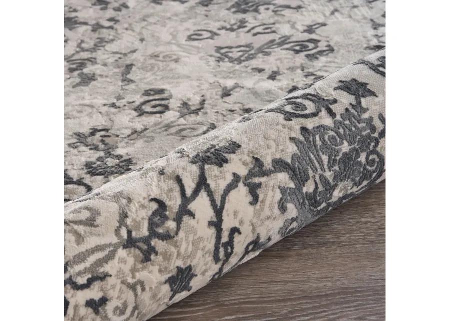 Imagica Neutral Distressed Damask Contemporary Area Rug  9'6" x 13'