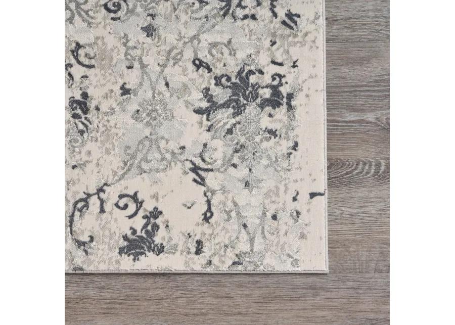 Imagica Neutral Distressed Damask Contemporary Area Rug  9'6" x 13'