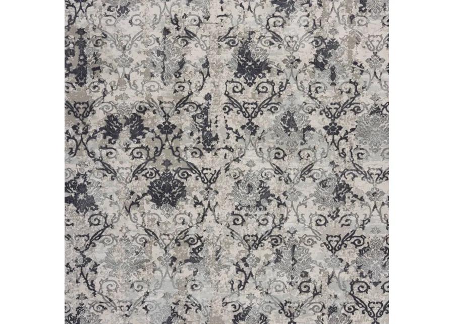 Imagica Neutral Distressed Damask Contemporary Area Rug  9'6" x 13'