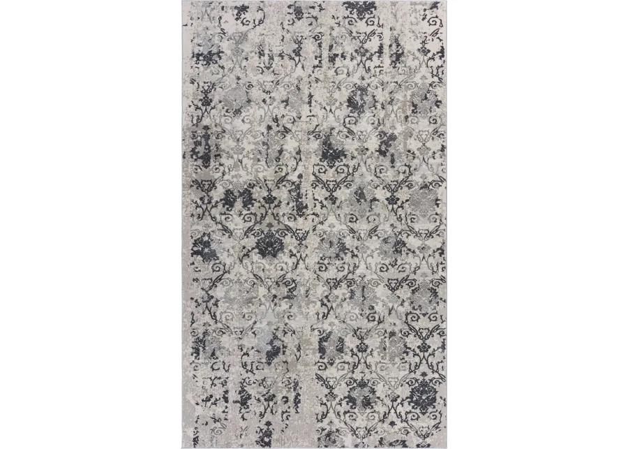 Imagica Neutral Distressed Damask Contemporary Area Rug  9'6" x 13'