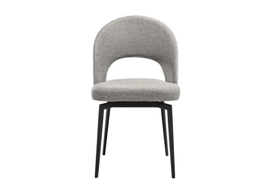 Lucia Swivel Upholstered Dining Chair in Gray Fabric with Black Metal Legs - Set of 2