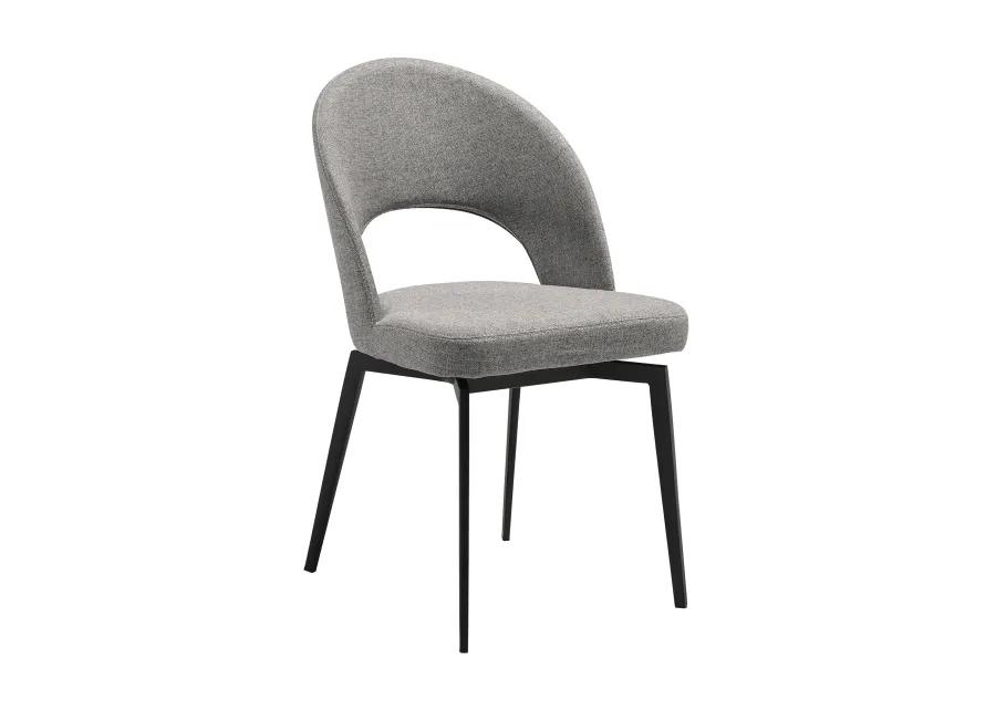 Lucia Swivel Upholstered Dining Chair in Gray Fabric with Black Metal Legs - Set of 2