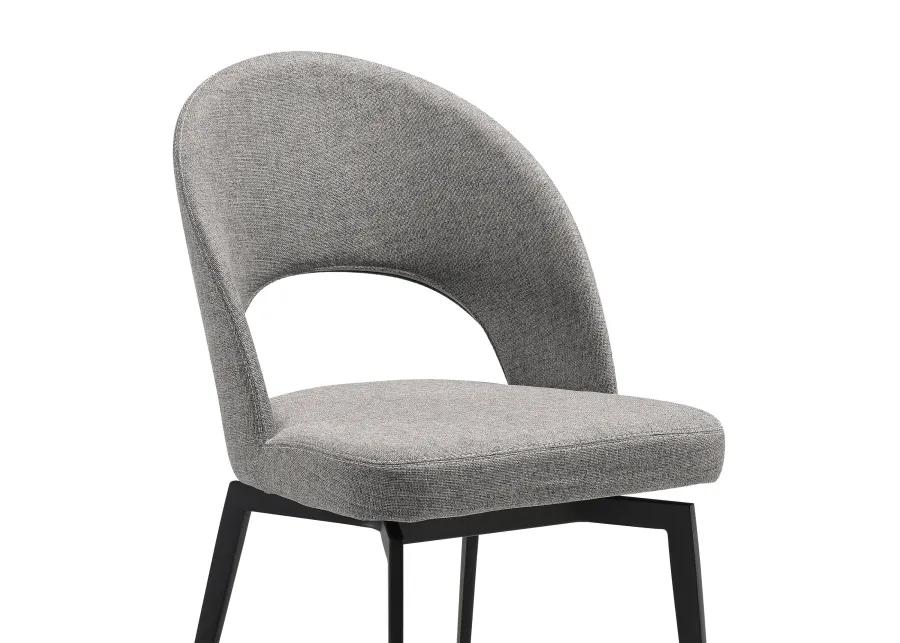 Lucia Swivel Upholstered Dining Chair in Gray Fabric with Black Metal Legs - Set of 2