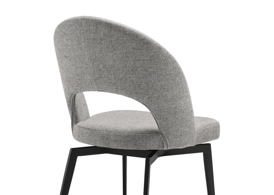 Lucia Swivel Upholstered Dining Chair in Gray Fabric with Black Metal Legs - Set of 2