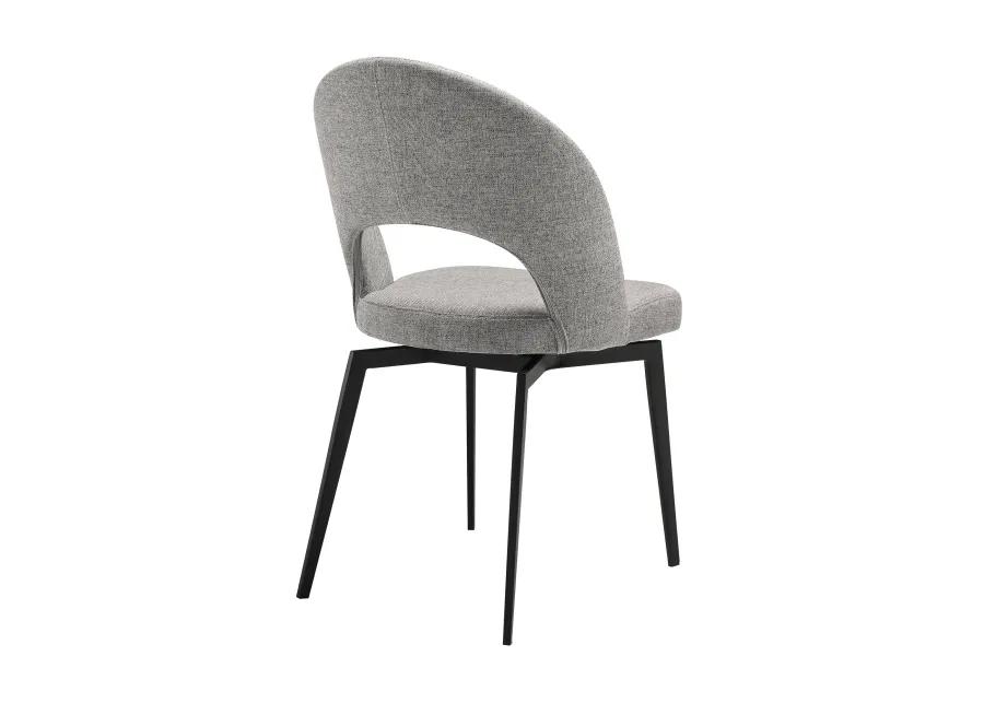 Lucia Swivel Upholstered Dining Chair in Gray Fabric with Black Metal Legs - Set of 2