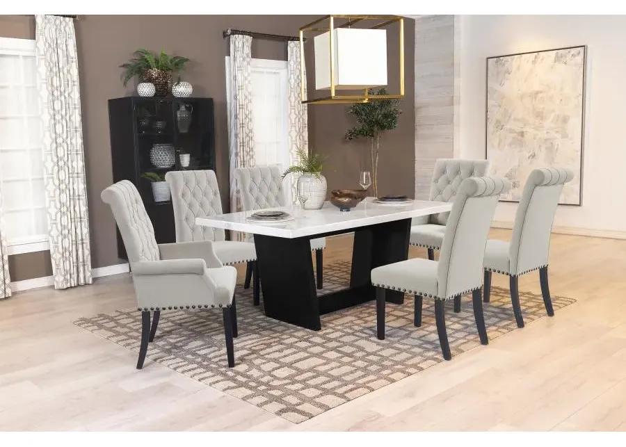 Sherry 7-piece Rectangular Marble Top Dining Set Sand and White