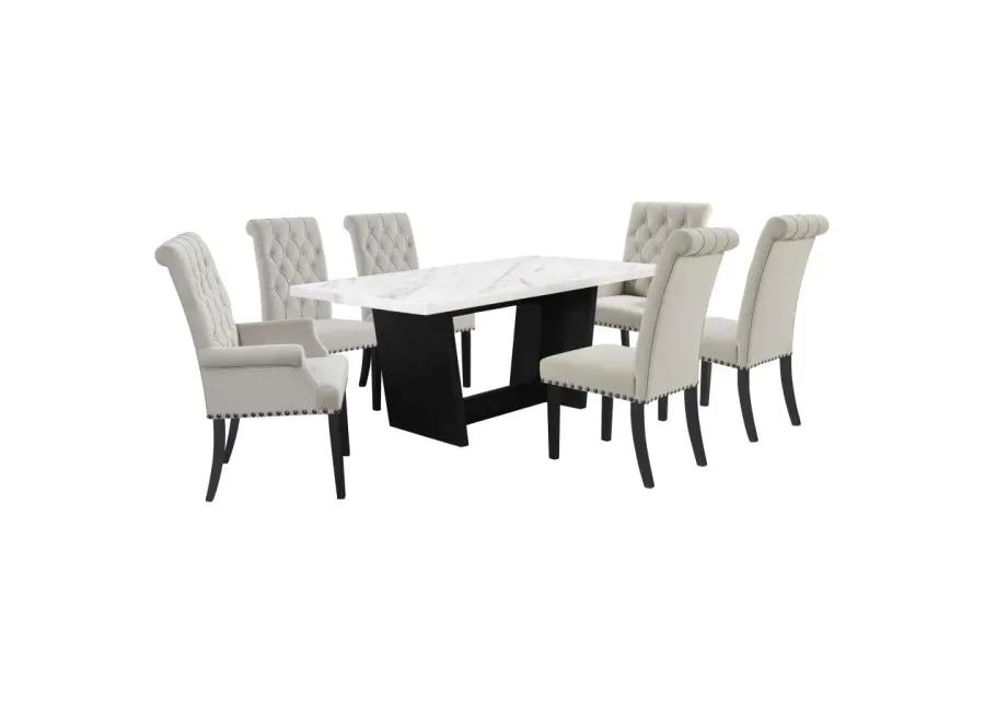 Sherry 7-piece Rectangular Marble Top Dining Set Sand and White