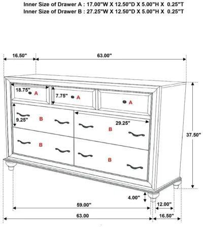 Barzini 7-drawer Rectangular Dresser Black