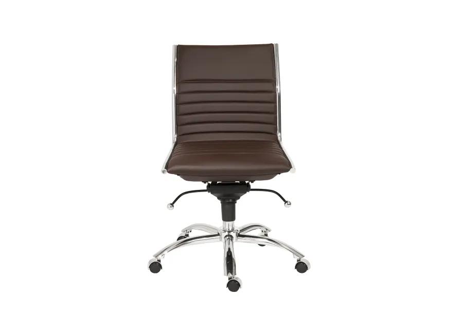 Dirk Low Back Office Chair w/o Armrests in Brown with Chromed Steel Base