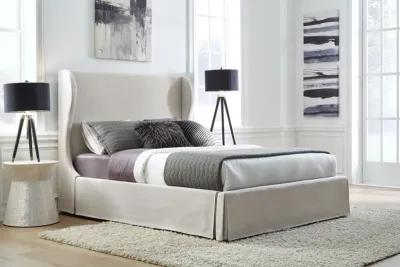 Hera Full-Size Upholstered Skirted Storage Panel Bed in Oatmeal