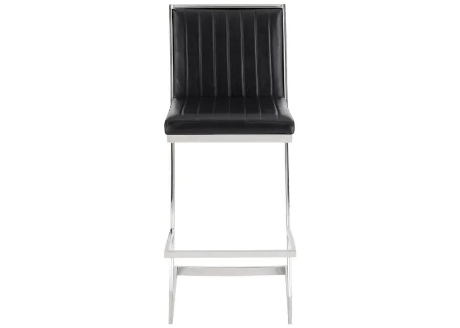 Pinellas 30" Vintage Black Faux Leather and Brushed Stainless Steel Bar Stool