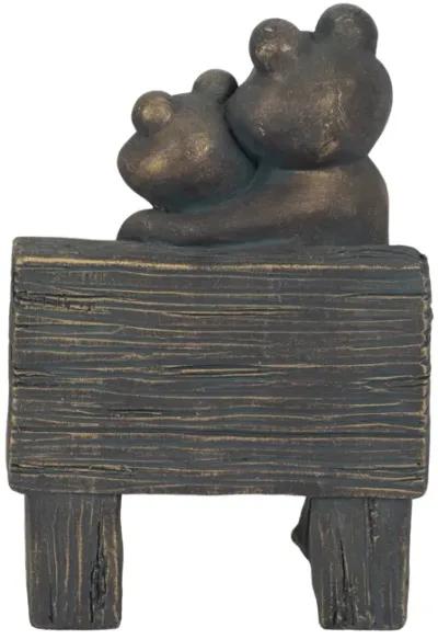 12" Cuddling Frogs On Bench, Bronze