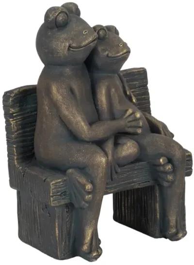 12" Cuddling Frogs On Bench, Bronze