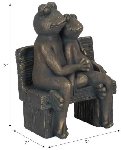 12" Cuddling Frogs On Bench, Bronze