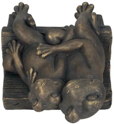 12" Cuddling Frogs On Bench, Bronze