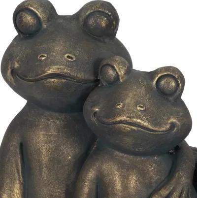 12" Cuddling Frogs On Bench, Bronze