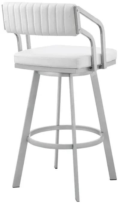 Scranton 30" Swivel White Faux Leather and Silver Metal Bar Stool