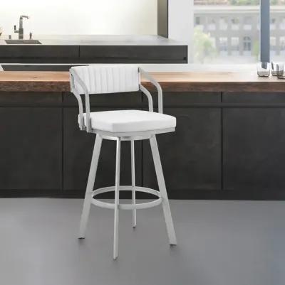 Scranton 30" Swivel White Faux Leather and Silver Metal Bar Stool