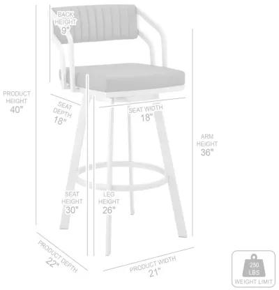 Scranton 30" Swivel White Faux Leather and Silver Metal Bar Stool