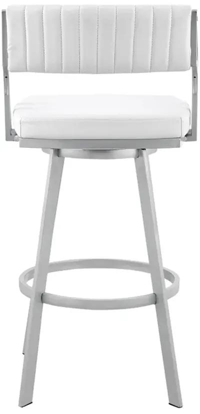 Scranton 30" Swivel White Faux Leather and Silver Metal Bar Stool