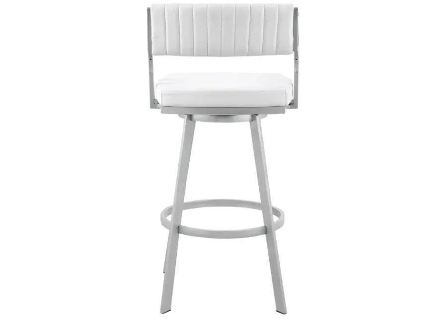 Scranton 30" Swivel White Faux Leather and Silver Metal Bar Stool