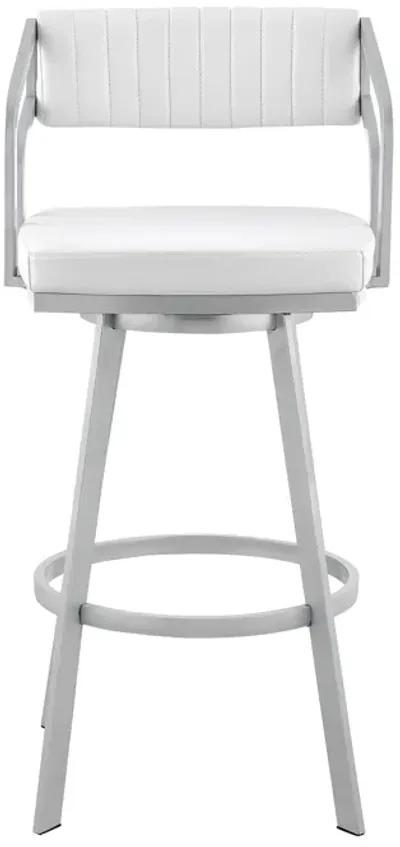 Scranton 30" Swivel White Faux Leather and Silver Metal Bar Stool