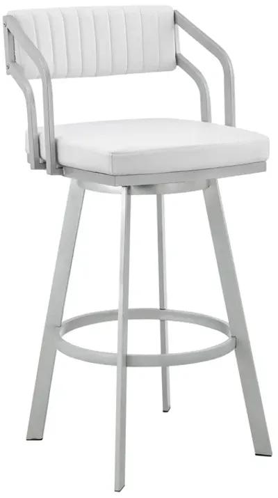 Scranton 30" Swivel White Faux Leather and Silver Metal Bar Stool