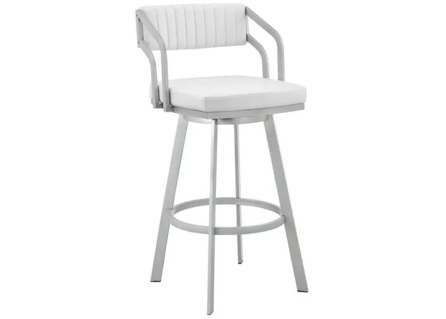 Scranton 30" Swivel White Faux Leather and Silver Metal Bar Stool