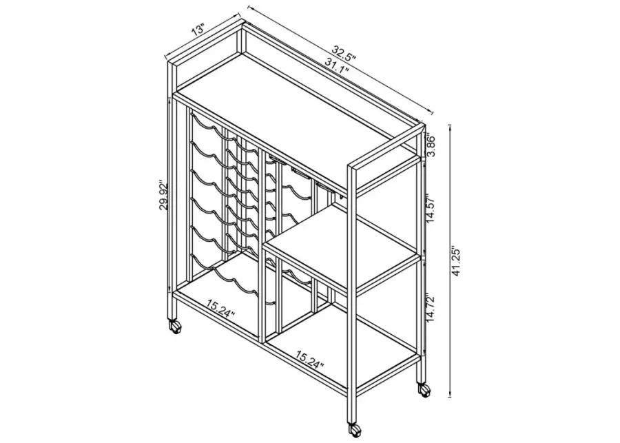 Derion Glass Shelf Serving Cart with Casters Chrome