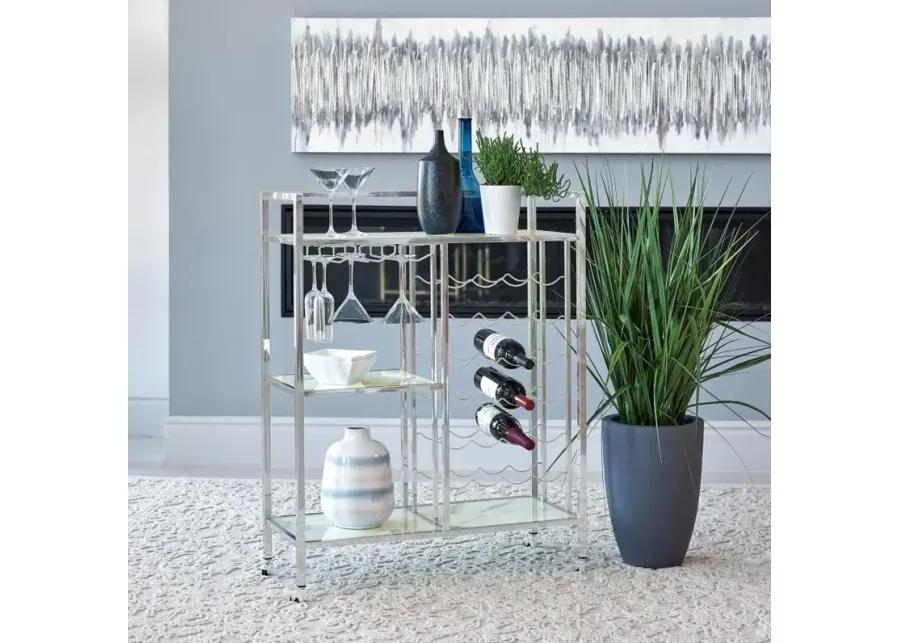 Derion Glass Shelf Serving Cart with Casters Chrome