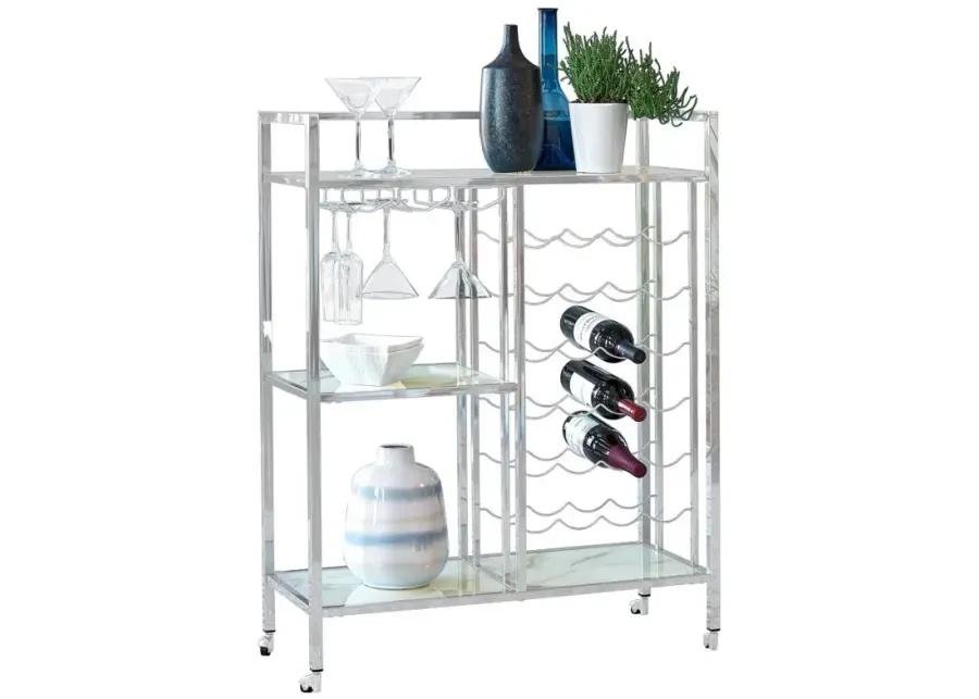 Derion Glass Shelf Serving Cart with Casters Chrome