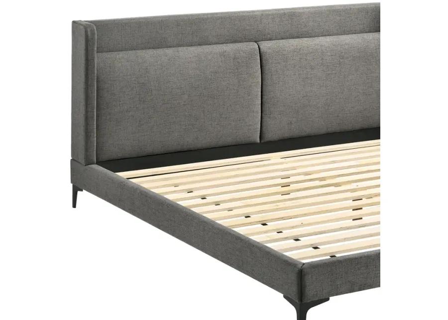 Legend Gray Fabric Eastern King Platform Bed with Black Metal Legs