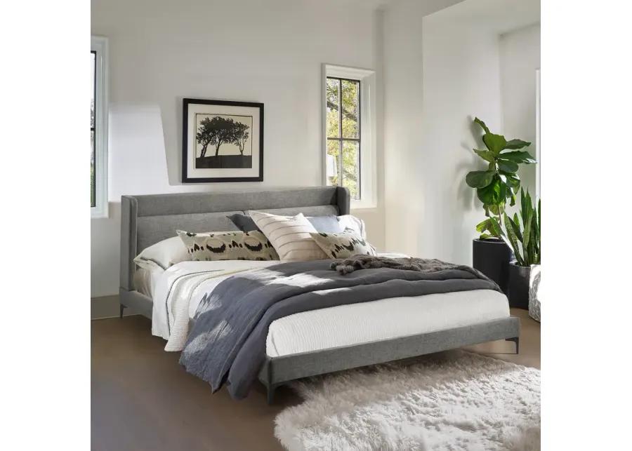 Legend Gray Fabric Eastern King Platform Bed with Black Metal Legs