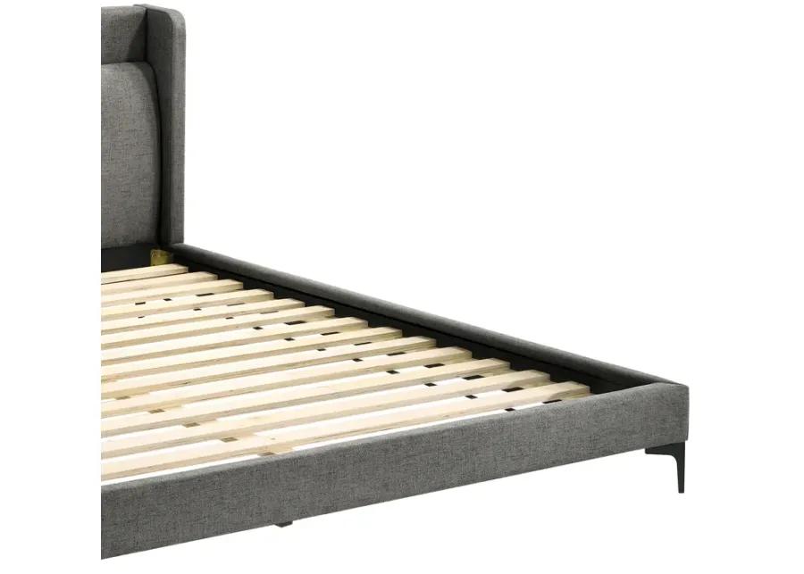 Legend Gray Fabric Eastern King Platform Bed with Black Metal Legs