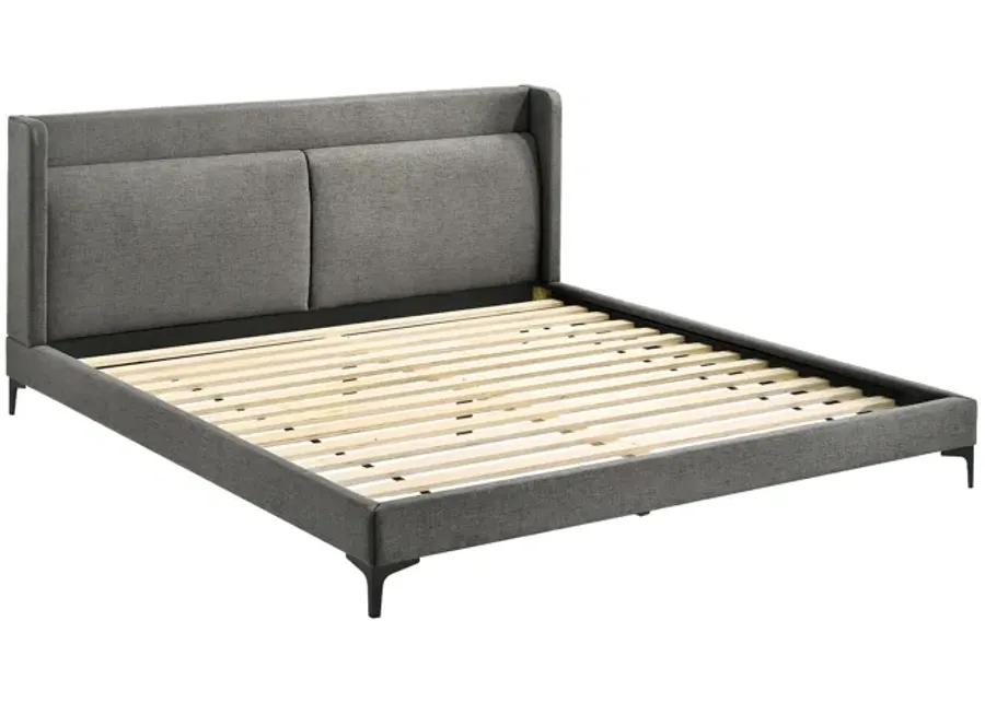 Legend Gray Fabric Eastern King Platform Bed with Black Metal Legs