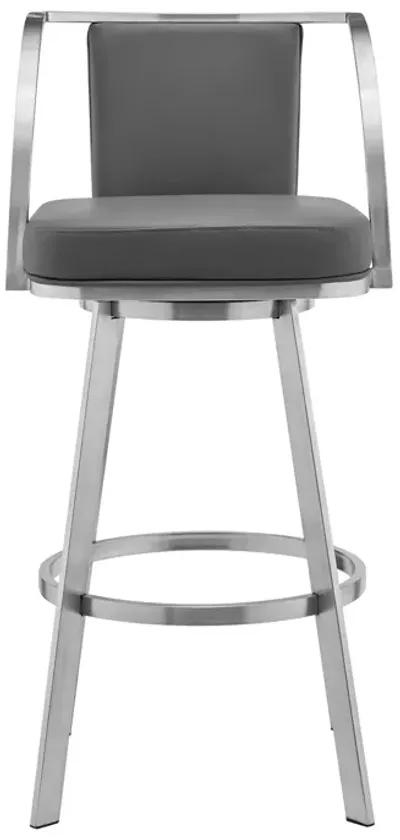 Livingston 26" Gray Faux Leather and Brushed Stainless Steel Swivel Bar Stool