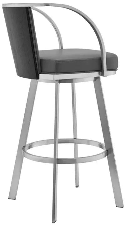 Livingston 26" Gray Faux Leather and Brushed Stainless Steel Swivel Bar Stool