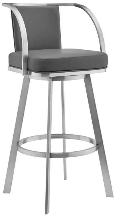 Livingston 26" Gray Faux Leather and Brushed Stainless Steel Swivel Bar Stool