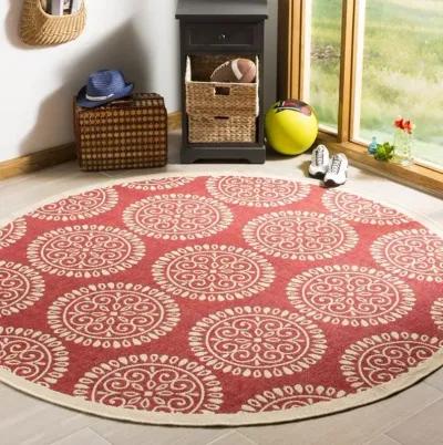 LINDEN 176 Collection LND176Q-6R Red / Creme 6'-7" X 6'-7" Round