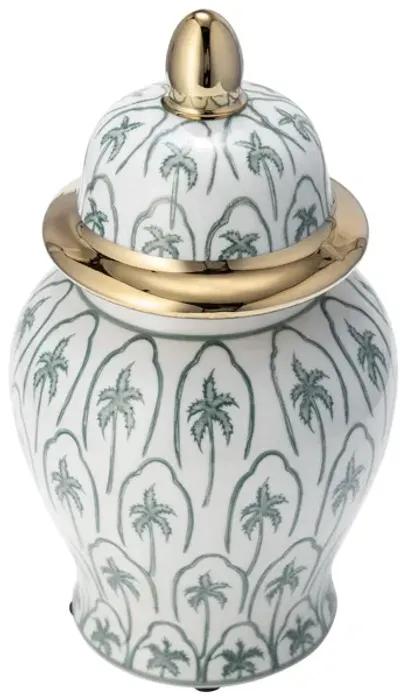 Cer, 10"h Temple Jar, Green/gold