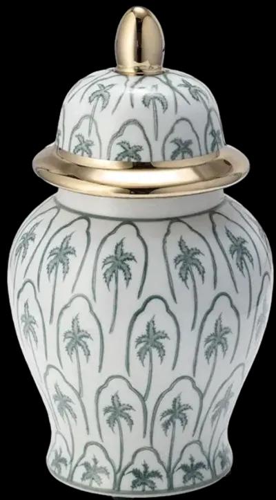 Cer, 10"h Temple Jar, Green/gold