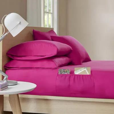 Intelligent Design Microfiber Pink Sheet Set with Side Storage Pockets