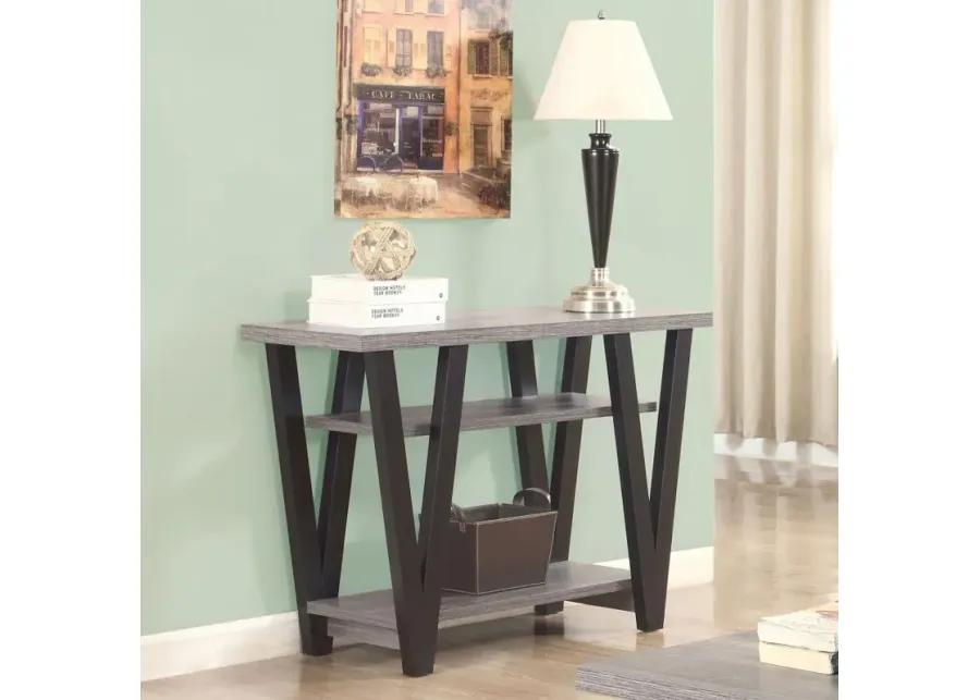 Stevens V-shaped Sofa Table Black and Antique Grey