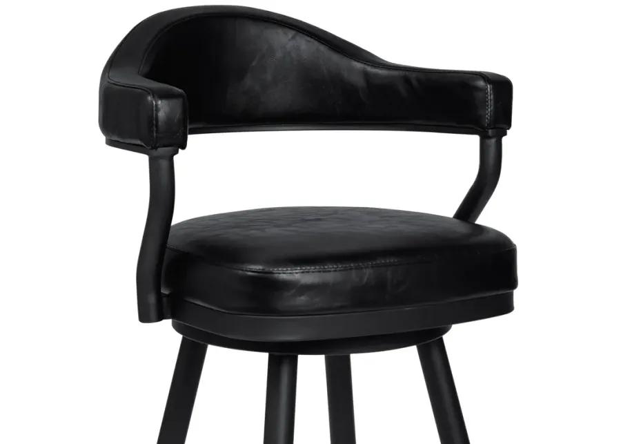 Amador 26" Counter Height Barstool in a Black Powder Coated Finish and Vintage Black Faux Leather