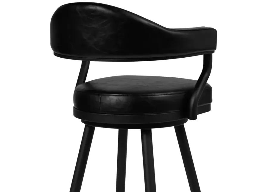 Amador 26" Counter Height Barstool in a Black Powder Coated Finish and Vintage Black Faux Leather