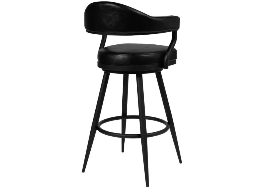 Amador 26" Counter Height Barstool in a Black Powder Coated Finish and Vintage Black Faux Leather