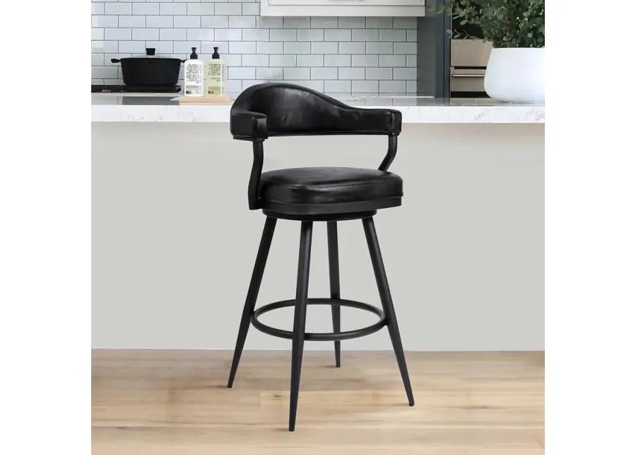 Amador 26" Counter Height Barstool in a Black Powder Coated Finish and Vintage Black Faux Leather